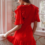 Shay Ruffle Lace Trim Mini Dress Red