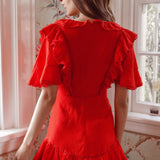 Shay Ruffle Lace Trim Mini Dress Red