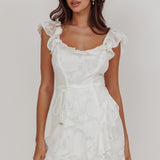 Thinkin' Bout You Ruffle Trim Dress Textured White