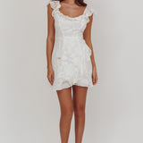 Thinkin' Bout You Ruffle Trim Dress Textured White