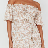 Voyager Off-Shoulder Bell Sleeve Midi Dress Floral Blush