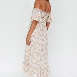 Voyager Off-Shoulder Bell Sleeve Midi Dress Floral Blush