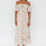 Voyager Off-Shoulder Bell Sleeve Midi Dress Floral Blush