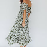 Voyager Off-Shoulder Bell Sleeve Midi Dress Floral Green