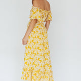 Voyager Off-Shoulder Bell Sleeve Midi Dress Floral Yellow