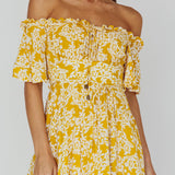 Voyager Off-Shoulder Bell Sleeve Midi Dress Floral Yellow