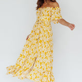 Voyager Off-Shoulder Bell Sleeve Midi Dress Floral Yellow