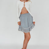 Louella Elasticated Waist Lace Trim Skirt Sage