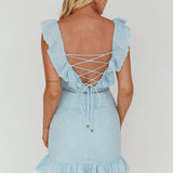 Sweet Melody Sweetheart Neckline Off-Shoulder Dress Lace Steel Blue