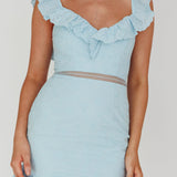 Sweet Melody Sweetheart Neckline Off-Shoulder Dress Lace Steel Blue