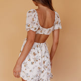 Fancy Free Cut-Out Waist Romper Floral Beige