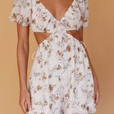Fancy Free Cut-Out Waist Romper Floral Beige