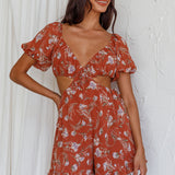 Fancy Free Cut-Out Waist Romper Floral Rose