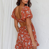 Fancy Free Cut-Out Waist Romper Floral Rose