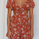 Fancy Free Cut-Out Waist Romper Floral Rose