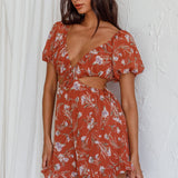 Fancy Free Cut-Out Waist Romper Floral Rose