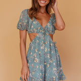 Fancy Free Cut-Out Waist Romper Floral Sage
