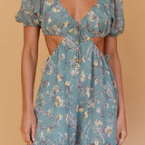 Fancy Free Cut-Out Waist Romper Floral Sage