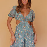 Fancy Free Cut-Out Waist Romper Floral Sage
