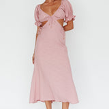 Fancy Free Puff Sleeve Midi Dress Blush