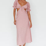Fancy Free Puff Sleeve Midi Dress Blush