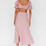 Fancy Free Puff Sleeve Midi Dress Blush
