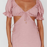 Fancy Free Puff Sleeve Midi Dress Blush