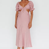 Fancy Free Puff Sleeve Midi Dress Blush