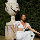 Fancy Free Puff Sleeve Midi Dress White