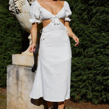 Fancy Free Puff Sleeve Midi Dress White