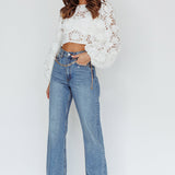 Arriana Balloon Sleeve Lace Crop Top White
