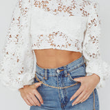 Arriana Balloon Sleeve Lace Crop Top White