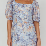 Addicted To Love Pleated Bust Dress Floral Blue/Mocha