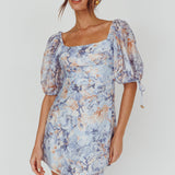 Addicted To Love Pleated Bust Dress Floral Blue/Mocha