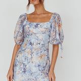 Addicted To Love Pleated Bust Dress Floral Blue/Mocha