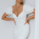 Far Niente Ruched Tie Back Mini Dress White
