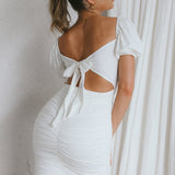 Far Niente Ruched Tie Back Mini Dress White