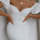 Far Niente Ruched Tie Back Mini Dress White