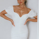 Far Niente Ruched Tie Back Mini Dress White