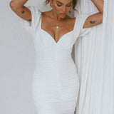 Far Niente Ruched Tie Back Mini Dress White