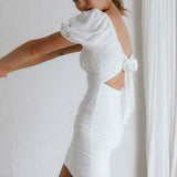 Far Niente Ruched Tie Back Mini Dress White