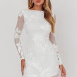 Karma Long Sleeve Scoop Back Dress Embellished White