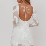 Karma Long Sleeve Scoop Back Dress Embellished White