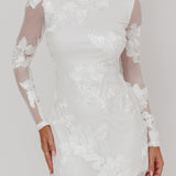 Karma Long Sleeve Scoop Back Dress Embellished White