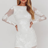 Karma Long Sleeve Scoop Back Dress Embellished White