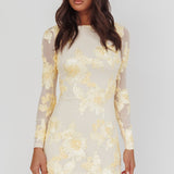 Karma Long Sleeve Scoop Back Dress Embellished Yellow