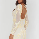 Karma Long Sleeve Scoop Back Dress Embellished Yellow