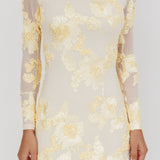 Karma Long Sleeve Scoop Back Dress Embellished Yellow