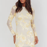 Karma Long Sleeve Scoop Back Dress Embellished Yellow