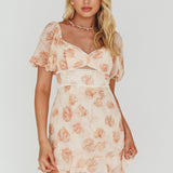 Catch Feelings Sweetheart Puff Sleeve Mini Dress Leaves Beige